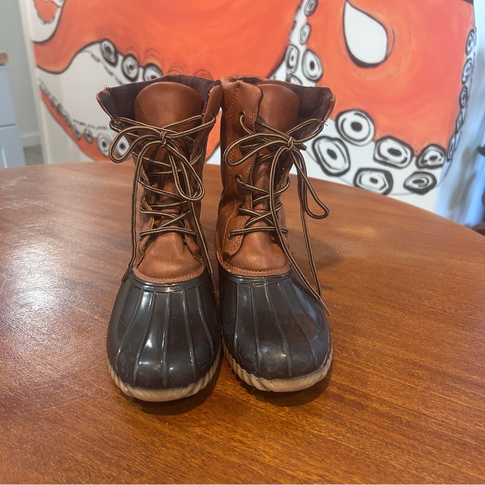 Sporto Christina Brown and Black Plaid Duck Boots